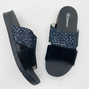 Spenco Ellie Orthotic Dual Strap Ostrich Leather Slide Sandals Womens‎ 10B Black